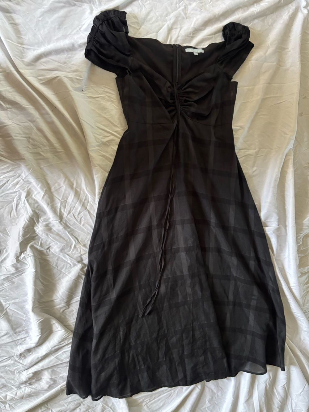 Antonio Melani Puff Sleeve Midi Dress | Size 8 | Elegant Black Occasion Dress - Picture 4 of 6
